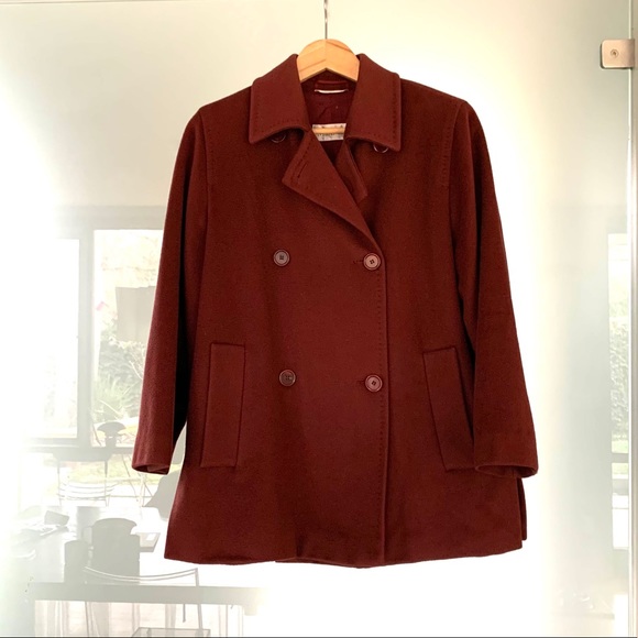 MaxMara midi camel cashmere burgundy coat - Picture 3 of 9